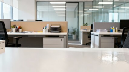 Fototapeta premium Serene Office Space: Cubicles, Desks, and Light Creates an Inviting Workplace