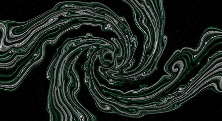 Obraz premium Swirling emerald and silver lines on a black textured space background