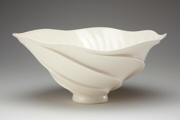 White ceramic bowl featuring a continuous wave and swirl pattern, creating a modern and sculptural form