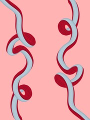 Abstract 3D Fluid Snake Shapes on Pink Background