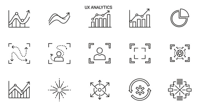 Collection of UX analytics, data visualization, and user experience icons