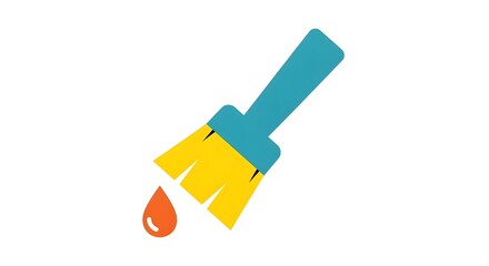 Colorful paintbrush icon with dripping paint on white background
