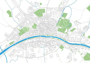 Obraz premium Detailed City Map with River and Green Spaces Illustration