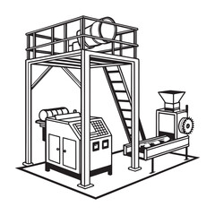 Industrial Processing Plant Machinery Outline Vector Illustration