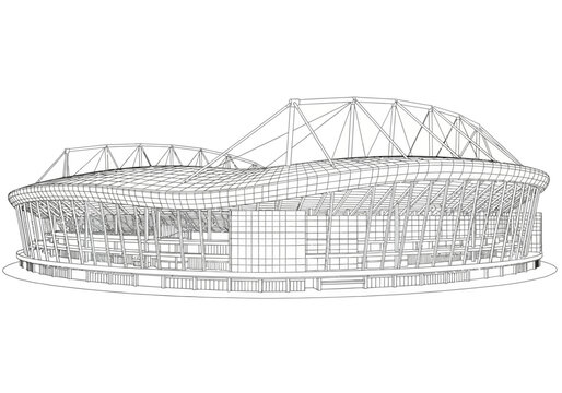 Architectural Wireframe: Modern Stadium Design with Steel Support Structure