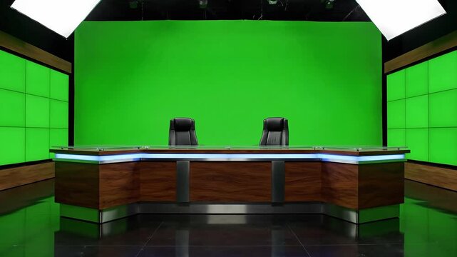 Green screen news desk studio setup