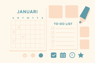 January Calendar and To-Do List Planner for Organization.