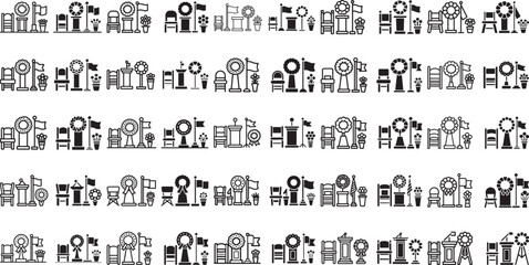 Obraz premium Black and white illustrations of various fairground rides and attractions icons