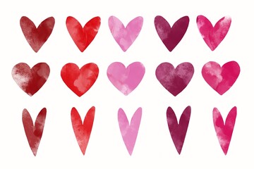 Watercolour set of hand drawn watercolour valentines, aquarelle illustration. Set of hand painted watercolor hearts. Valentine's day greeting cards, postcards.