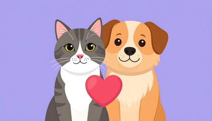 Fototapeta premium A smiling cat and dog with heart
