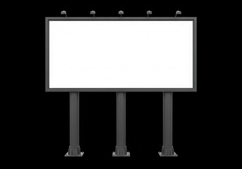 Obraz premium Large outdoor advertising structure featuring a blank white display panel supported by three dark grey posts against a solid black background