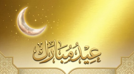 Eid al-Fitr Celebration Background with Crescent Moon and Festive Islamic Concept