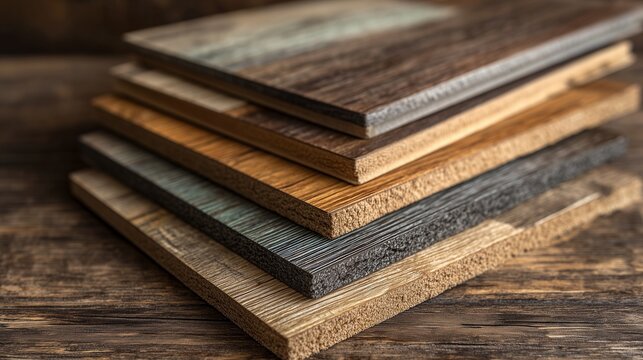 Stack of luxury vinyl plank sample showing wood grain, texture, and color variation for lvp flooring selection.