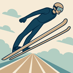 Ski Jumper Soaring Through the Air with Determination.