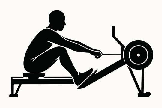 Silhouette of a man using a rowing machine for exercise.