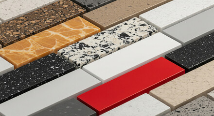 Fototapeta premium Diverse selection of solid surface materials showcasing various colors and textures for modern interior design