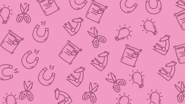 Pink Background with Various Line Icons.