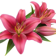 Obraz premium Vibrant pink lilies in full bloom isolated on transparent background