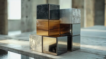 Reflective Cubes in Industrial Setting with Natural Light and Texture
