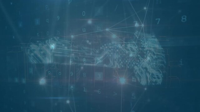 Animation of network of connections with key icon and cyberattack warning