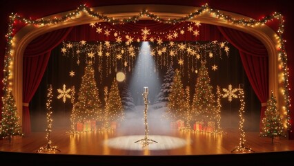 Christmas Stage with Spotlight and Decorations.