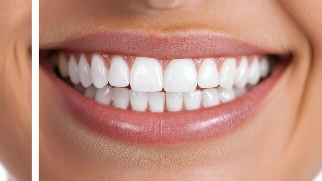 Happy bright white smile, showcasing perfectly clean, healthy teeth. Exemplifies superb dental hygiene, effective oral care, and cosmetic beauty results for wellbeing.