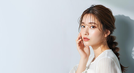 編み込みヘアの女性の美容ポートレート　