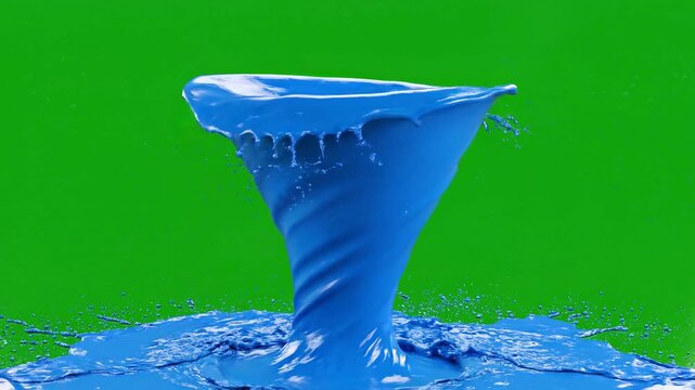 Blue water splash funnel on green background