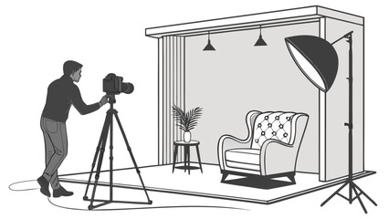 Photographer in Studio Setting Capturing Still Life.