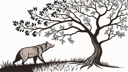 Wolf Gazing at Tree A Silhouette of Natures Harmony.