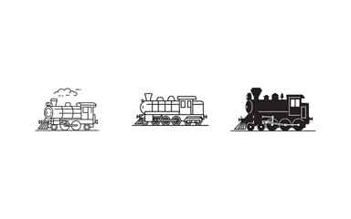 Three Vintage Train Illustrations Set