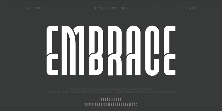 Embrace, Creative digital modern minimal logo alphabet font. Typography abstract minimalist sans serif typeface technology, electronic, sport, music, creative logos fonts. vector illustration
