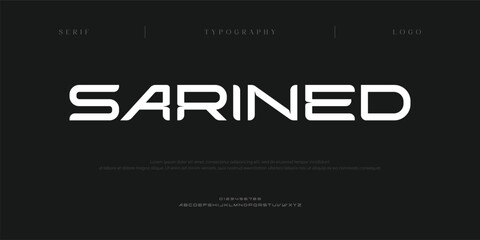 Obraz premium Sarined, Creative digital minimal modern alphabet fonts. Typography minimalist urban digital neon future creative logo font. vector illustration 