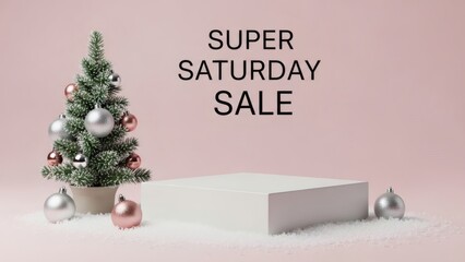 Christmas Tree with Ornaments and Sale Sign.