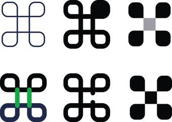 Obraz premium Abstract cross icon set, 6 geometric symbols, line and solid styles 
