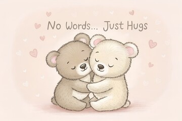 Obraz premium Cute Teddy Bears Hugging Illustration, Romantic 