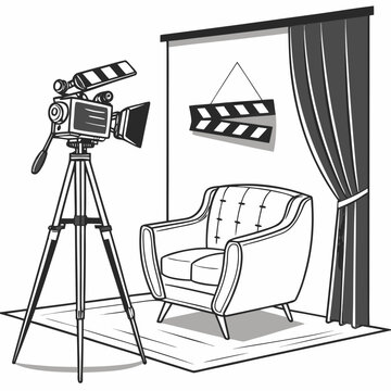 Film Studio Set Illustration with Camera and Armchair.