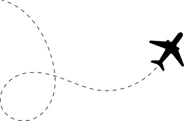 Aircraft icon vector set. Plane flying path illustration sign collection. Airplane symbol flying in a dotted line. The flight path of Air plane, plane, travel. Airplane flying on a dotted route