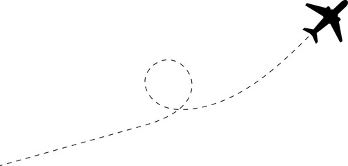 Aircraft icon vector set. Plane flying path illustration sign collection. Airplane symbol flying in a dotted line. The flight path of Air plane, plane, travel. Airplane flying on a dotted route