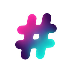 Vibrant rounded 3D hashtag symbol with pink purple and teal gradient on white background Transparent Background