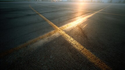 Sunrise on a Deserted Parking Lot With Glowing Lines and a Tranquil Atmosphere