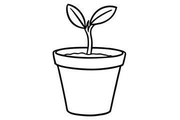 Obraz premium plant pot with sprout line art silhouette vector illustration