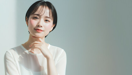 ナチュラルなショートヘアの女性の美容ポートレート