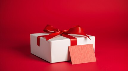 Obraz premium White gift box with red ribbon isolated on white background
