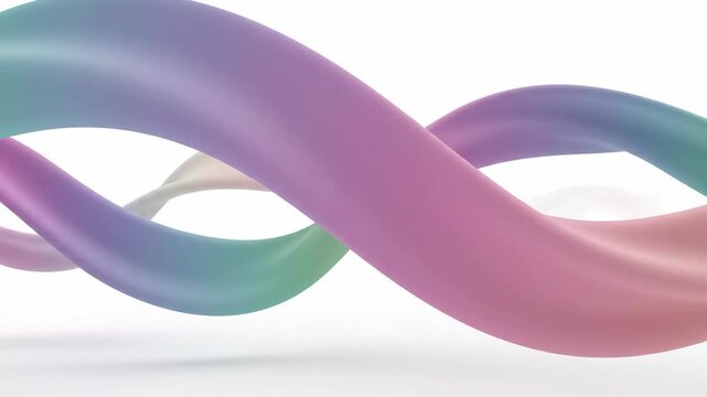 Iridescent, fluid ribbon with soft gradients forming a wave on white background
