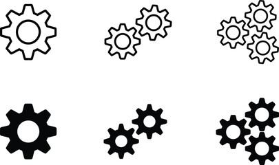 Gear and Cog Icons Set for Settings, Mechanism, and System Design