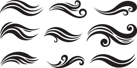 Fototapeta premium Collection of black swirly abstract decorative design elements set