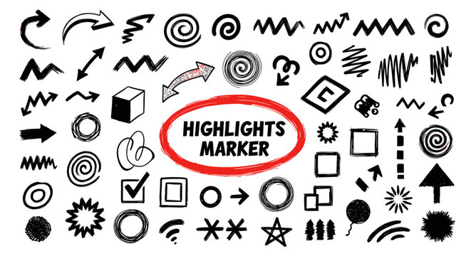 Hand-Drawn Marker Highlight Elements for Notes, Presentations, and Creative Design