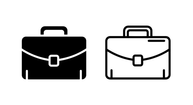 Professional Briefcase Bag Icons - Solid Fill and Outline Business Symbol for Work, Office, and Career Concepts
