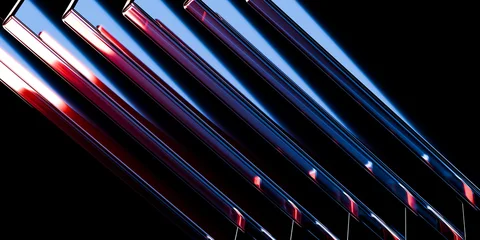 Cyber elements made of transparent glass and liquid acrylic purple blue glow on black backdrop cinematic tech background design cover art music visuals 3d rendering © IM_VISUALS